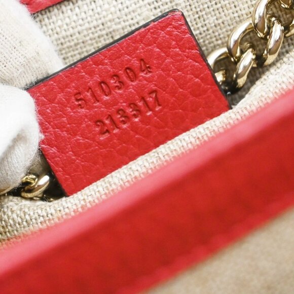 GUCCI Logo Interlocking G Chain Mini Shoulder Bag Leather Red GHW Italy - Picture 13 of 16